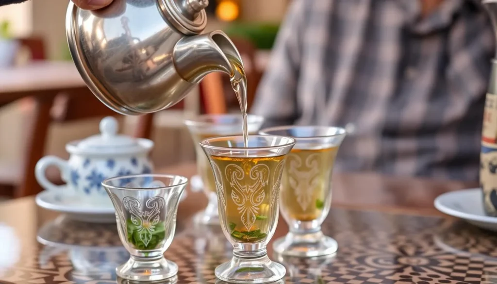 Traditional Moroccan mint tea service in Tan-Tan cafe