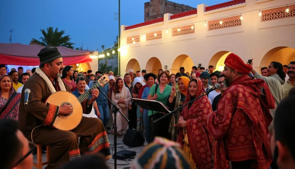 Traditional Moroccan music performance during a local festival in Fquih Ben Salah