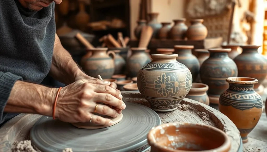Traditional Moroccan pottery being made by a local artisan in Khemisset