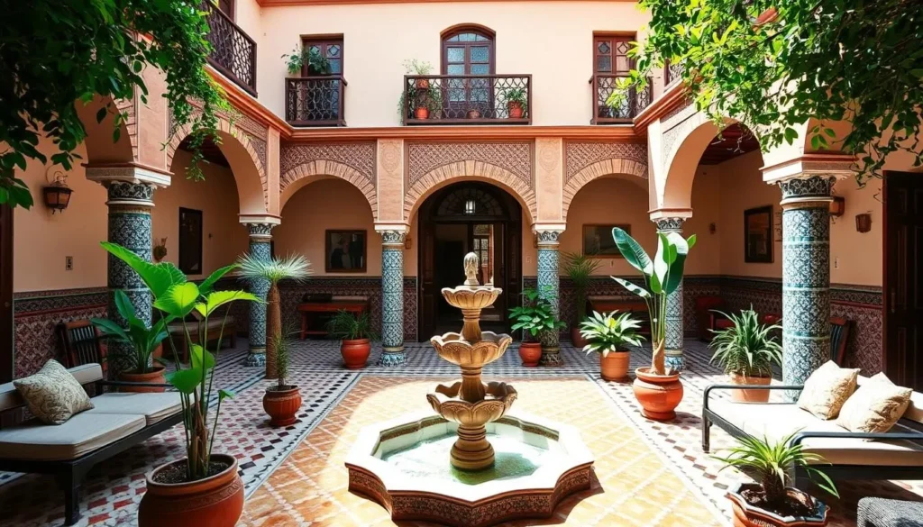 Traditional Moroccan riad accommodation in Inezgane with courtyard and fountain Traditional Moroccan riad accommodation in Inezgane with courtyard and fountain