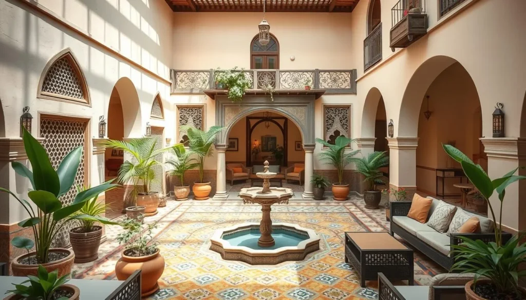 Traditional Moroccan riad accommodation with courtyard and fountain near Suq as-Sabt Awlad an-Nama