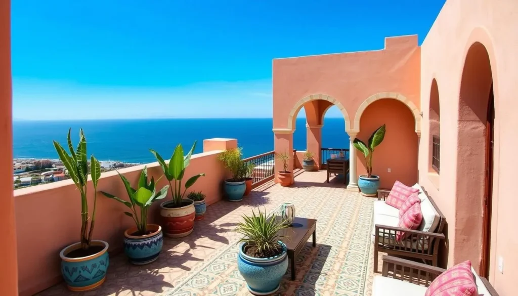 Traditional Moroccan riad in Aourir with rooftop terrace overlooking the ocean