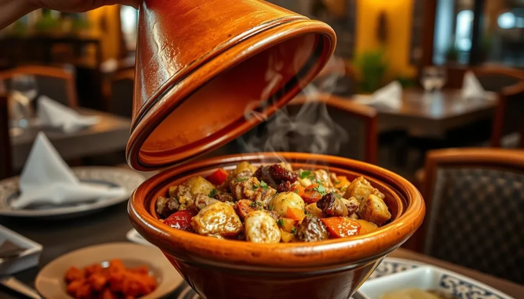 Traditional Moroccan tagine dish being served in a Settat restaurant