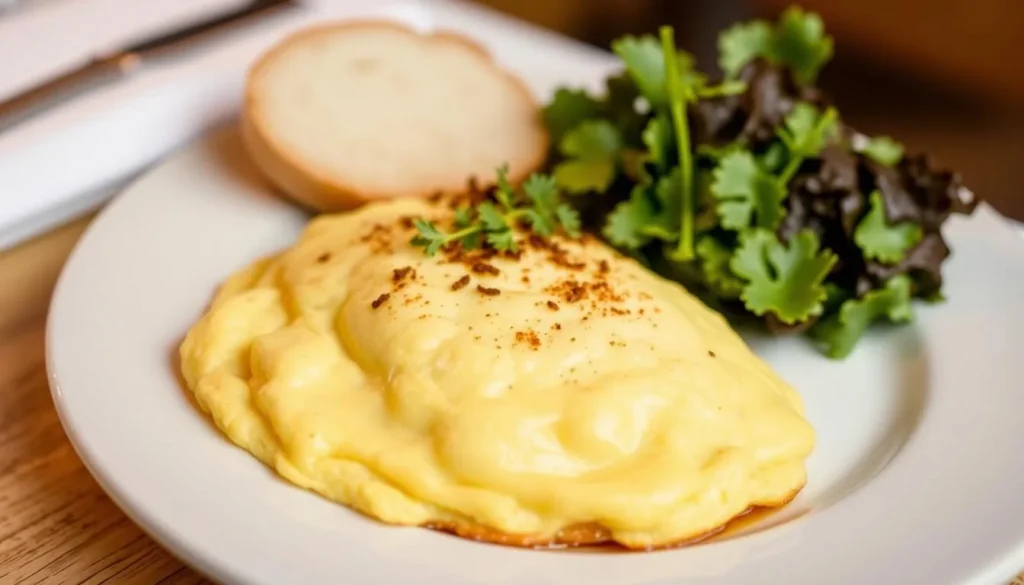 Traditional Norman cuisine featuring an omelet from La Mère Poulard restaurant at Mont Saint-Michel