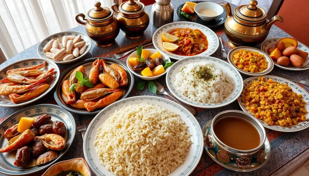 Traditional Omani cuisine including seafood and rice dishes