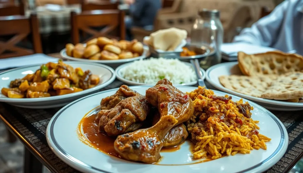 Traditional Omani cuisine served in a restaurant in Al Amerat Province