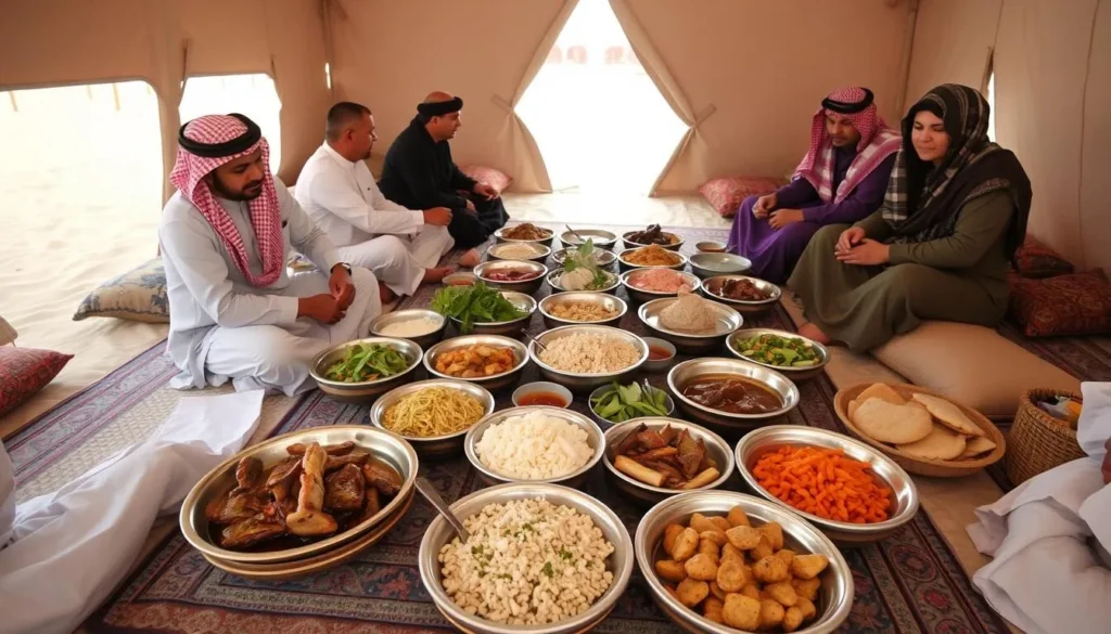Traditional Omani food served at a desert camp in Wahiba Sands