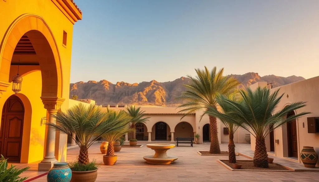 Traditional Omani-style accommodation in Rustaq with mountain views and palm trees Traditional Omani-style accommodation in Rustaq with mountain views and palm trees