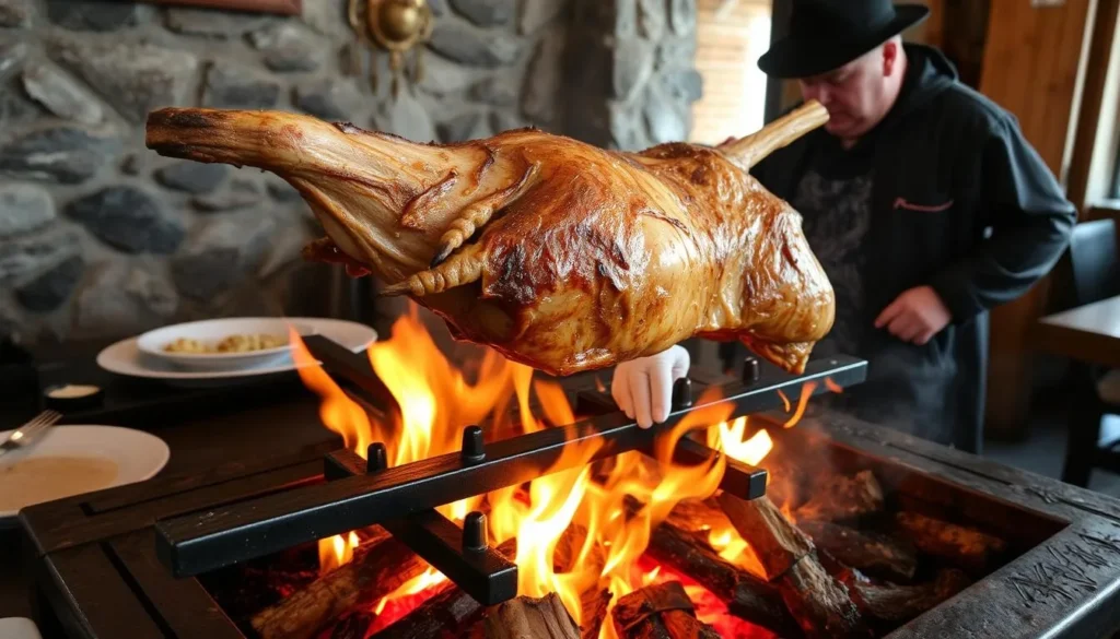 Traditional Patagonian asado (barbecue) with lamb in El Chalten restaurant