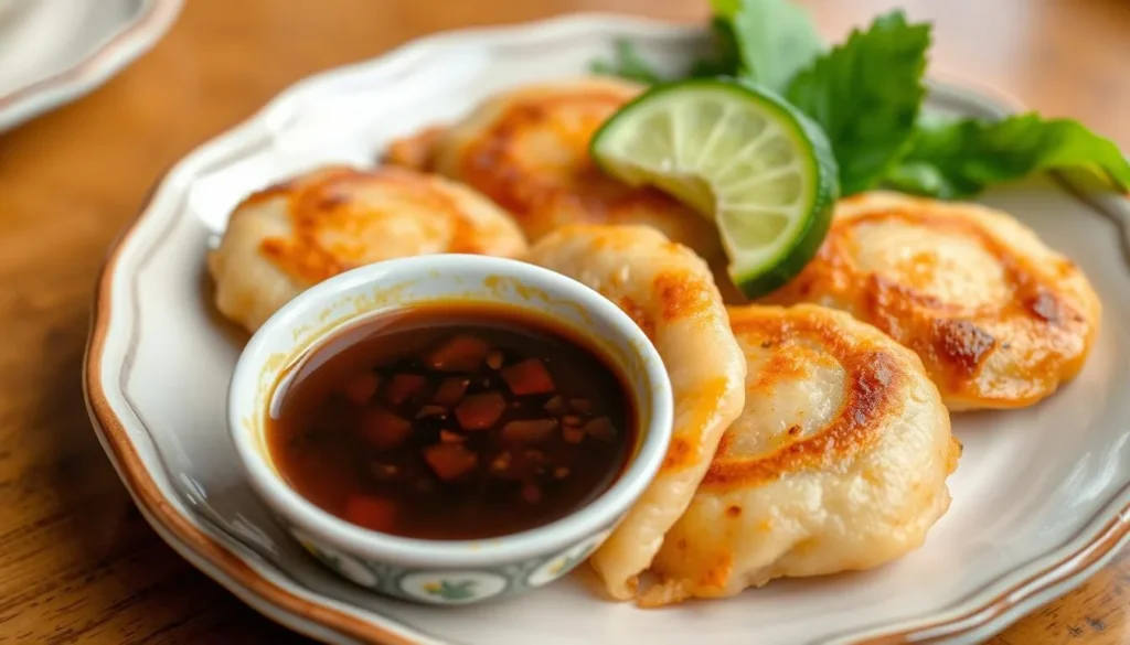 Traditional Pempek Palembang dish served with cuko sauce