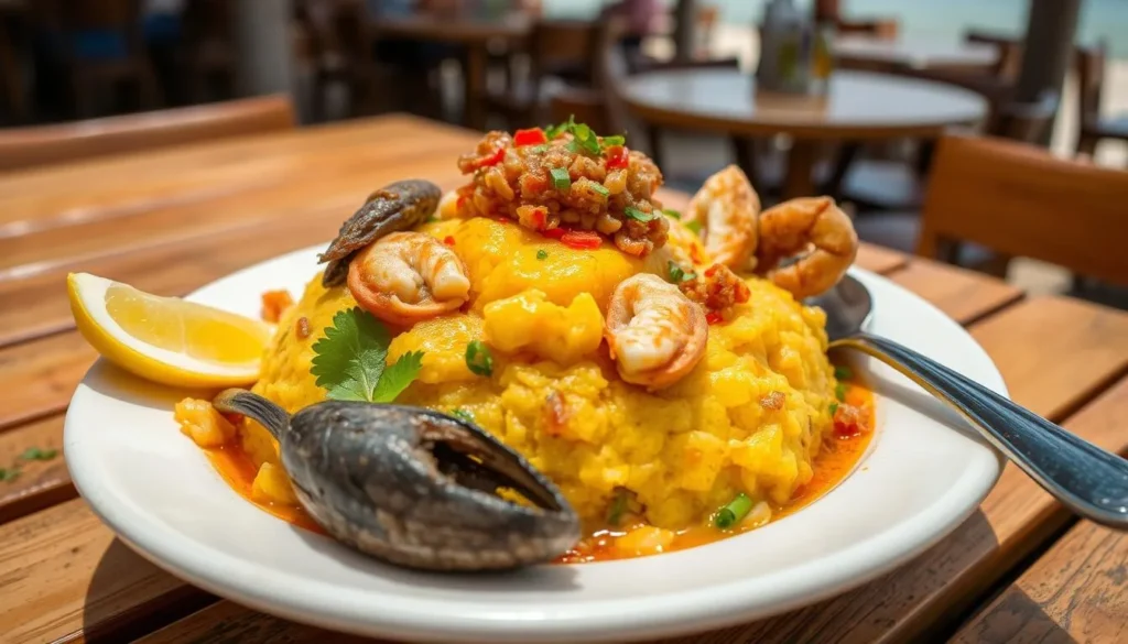 Traditional Puerto Rican mofongo dish served at a restaurant in Aguadilla