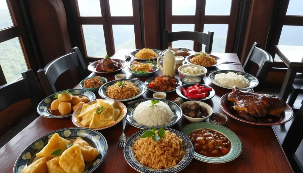 Traditional Puerto Rican mountain cuisine served at a restaurant in Cordillera Central