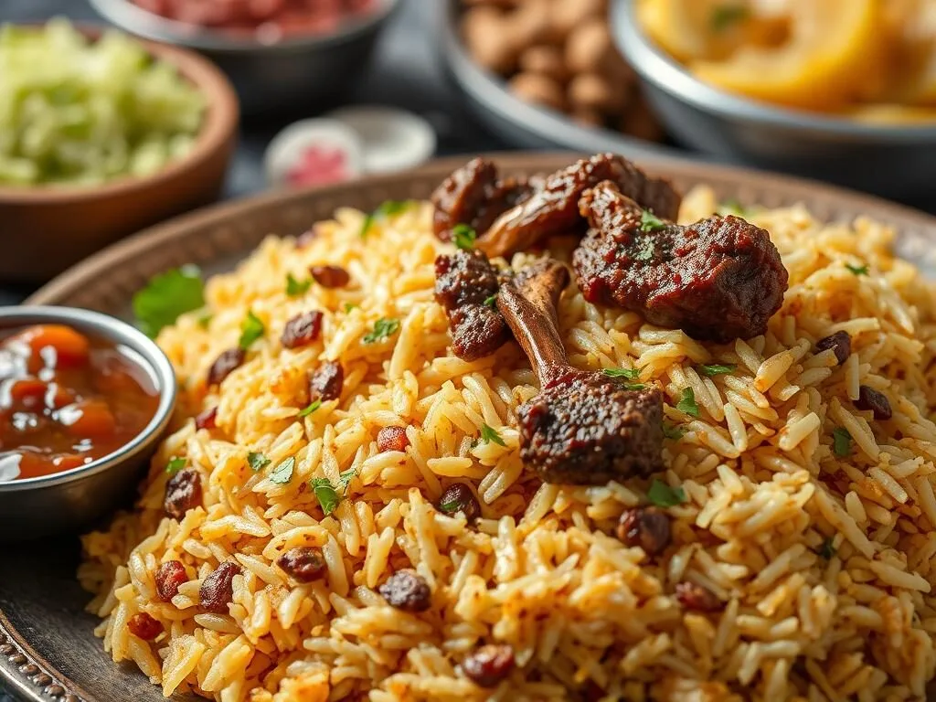 Traditional Qatari Machboos rice dish with meat in Al Shamal Qatar