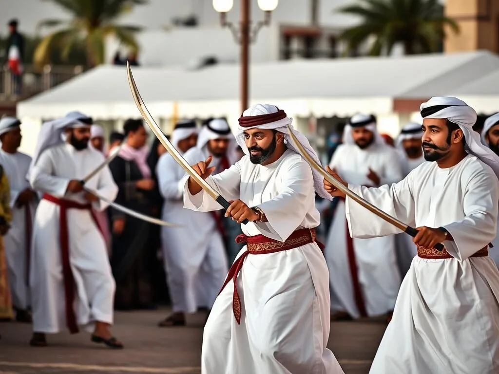 Traditional Qatari ardha sword dance performance in Al Shamal