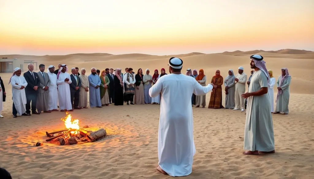 Traditional Qatari cultural performance at a desert camp near Khor Al Udaid