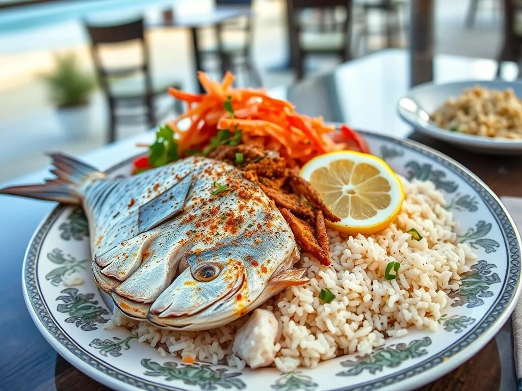 Traditional Qatari seafood dish served at a Dukhan restaurant