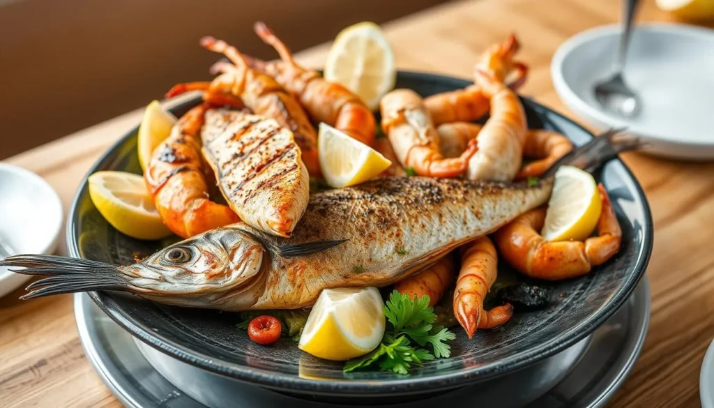 Traditional Qatari seafood platter served at Banana Island Qatar resort restaurant