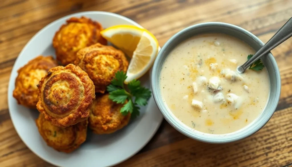 Traditional Rhode Island clam cakes and chowder from a Cumberland restaurant