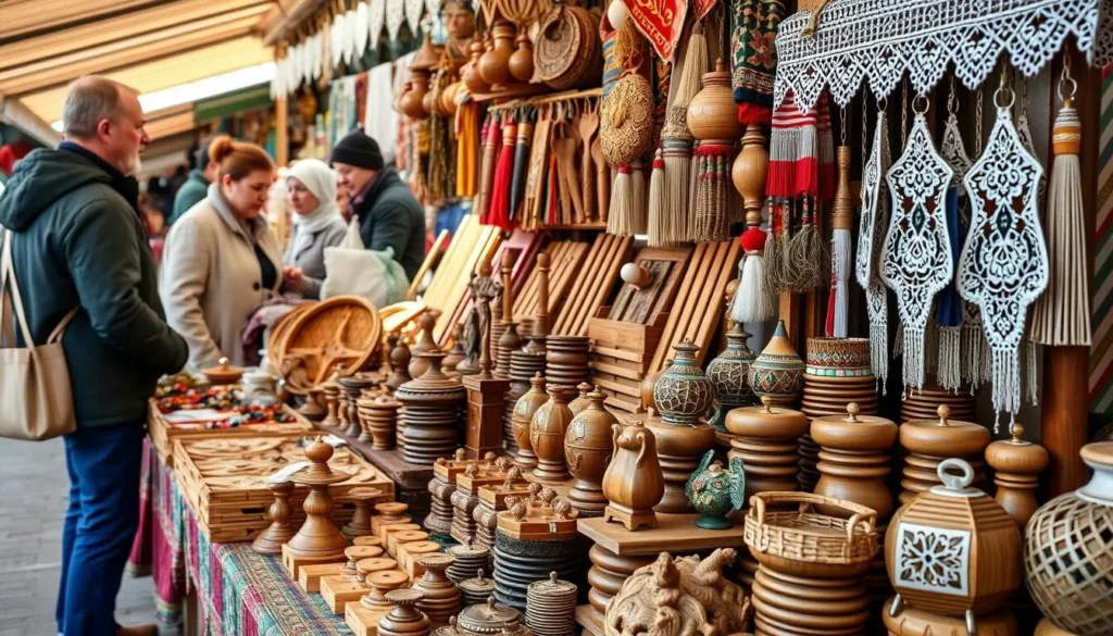Traditional Russian crafts and souvenirs at the Kalyazin local market