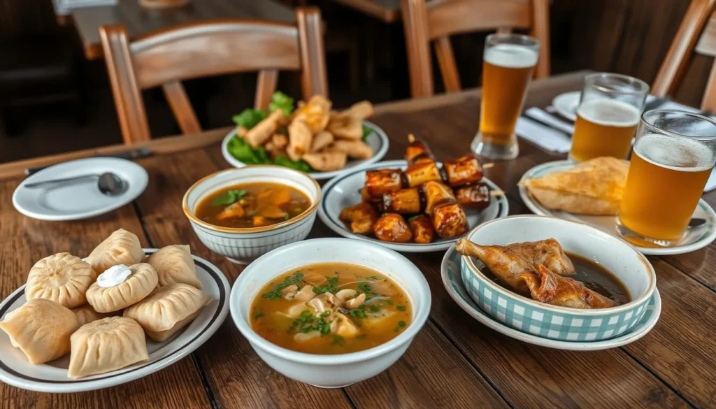 Traditional Russian cuisine served at a riverside restaurant in Kalyazin