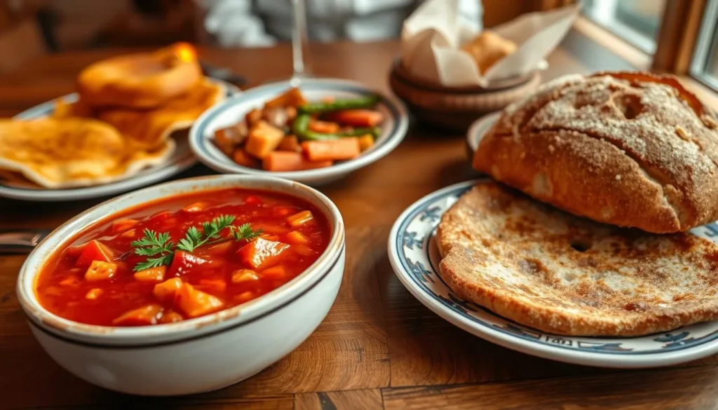 Traditional Russian dishes served at a restaurant in Kaluga