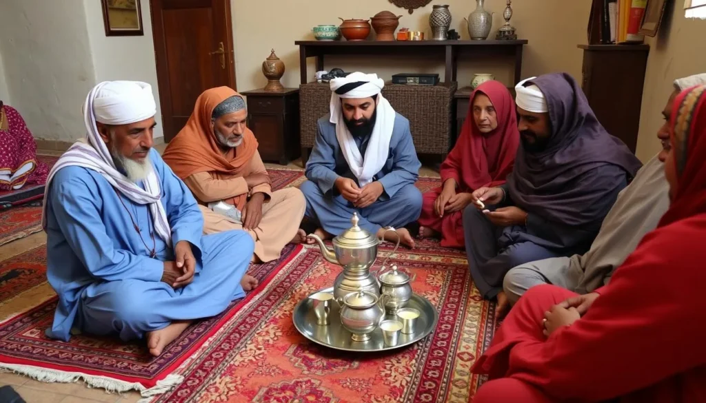 Traditional Sahrawi tea ceremony in Smara with locals in traditional dress