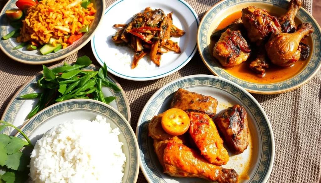 Traditional Sasak cuisine from Lombok including Ayam Taliwang and Plecing Kangkung dishes Traditional Sasak cuisine from Lombok including Ayam Taliwang and Plecing Kangkung dishes