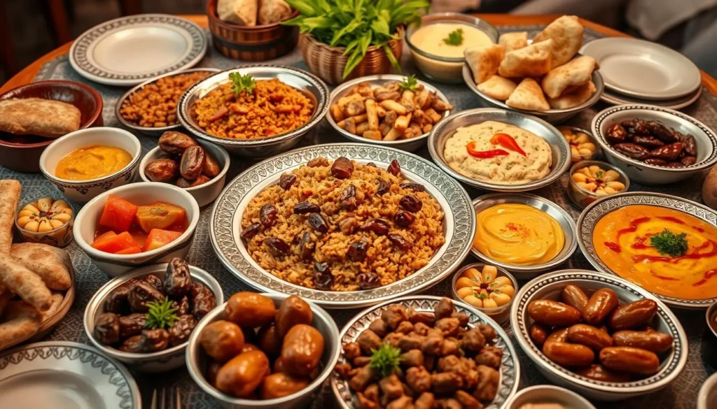 Traditional Saudi Arabian feast with various dishes served in Al Ula Traditional Saudi Arabian feast with various dishes served in Al Ula