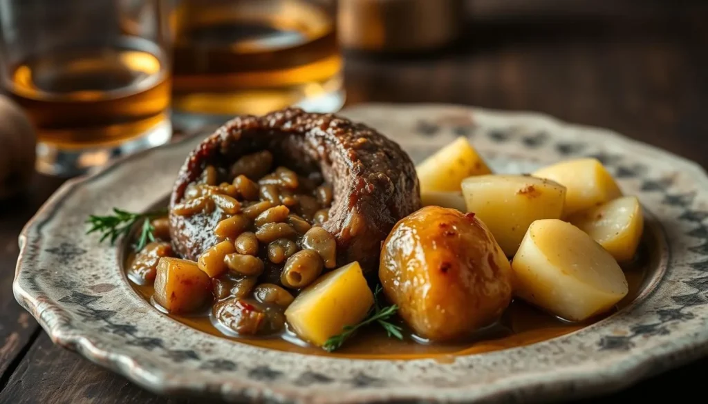 Traditional Scottish haggis with neeps and tatties, a must-try when visiting Scotland, United Kingdom: Best Things to Do