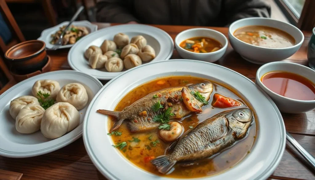 Traditional Siberian and Buryat dishes served at a local restaurant in Chita Traditional Siberian and Buryat dishes served at a local restaurant in Chita