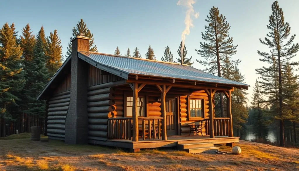 Traditional Siberian wooden cabin accommodation near Bratsk Reservoir with forest backdrop