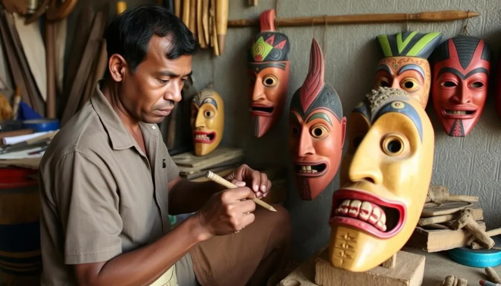 Traditional Sri Lankan mask workshop in Ambalangoda near Hikkaduwa