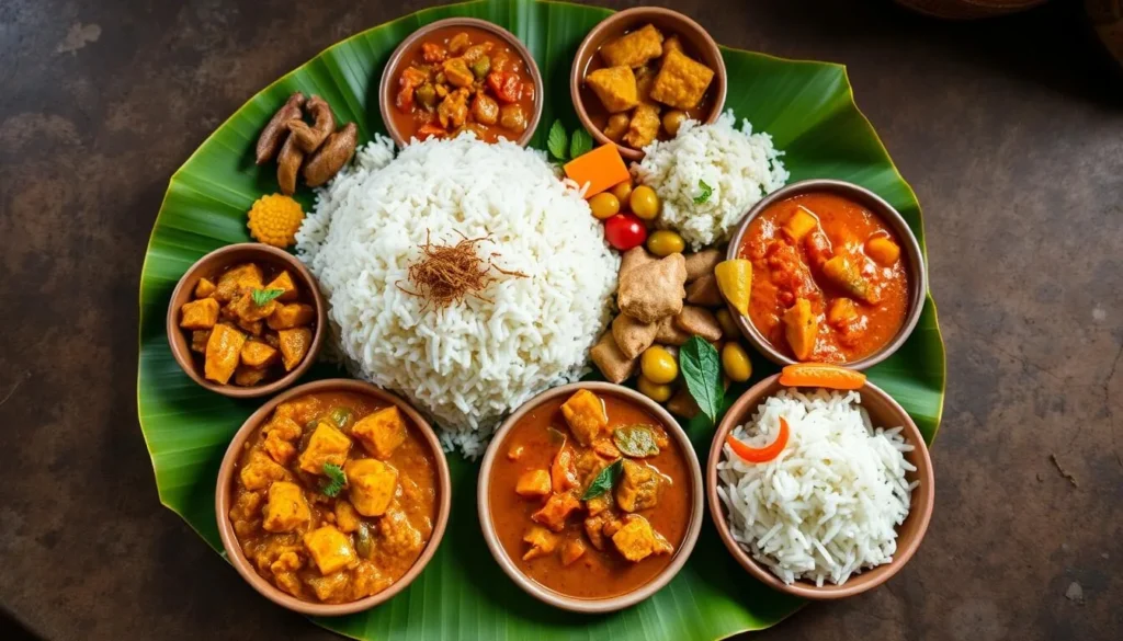 Traditional Sri Lankan rice and curry meal served at a homestay in Knuckles