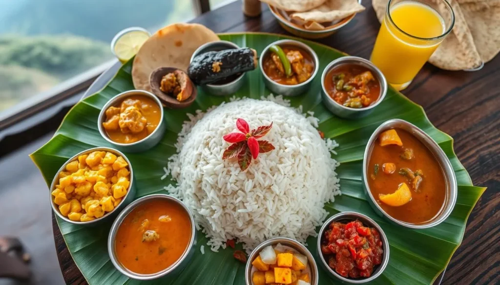 Traditional Sri Lankan rice and curry meal served near Hantana Mountain Range