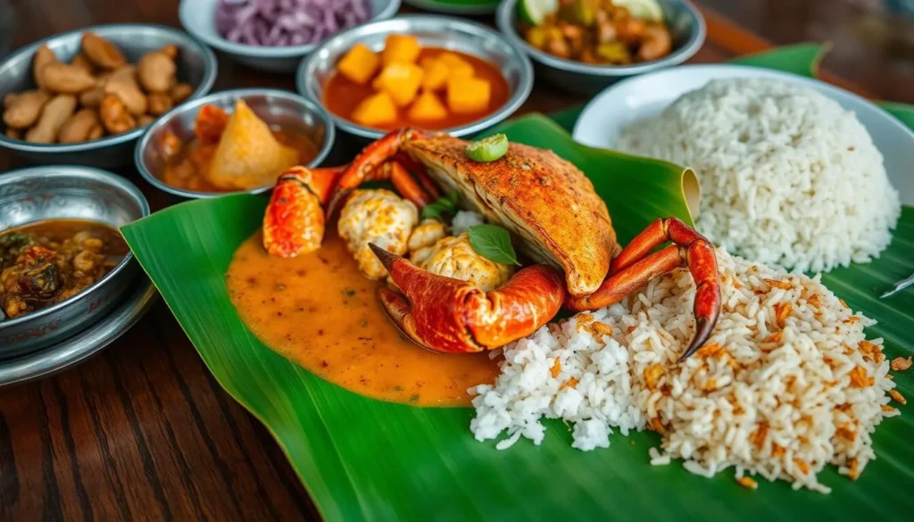 Traditional Sri Lankan seafood meal with crab curry and rice Traditional Sri Lankan seafood meal with crab curry and rice