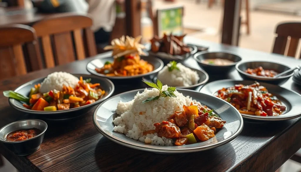 Traditional Sumatran food served at a local eatery near Mount Kerinci