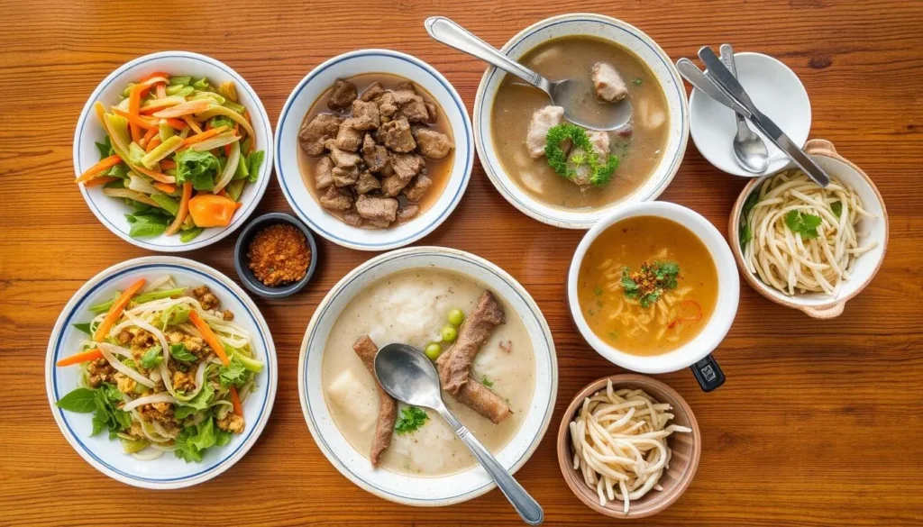 Traditional Sundanese dishes including Asinan Bogor and Soto Bogor - local cuisine in Bogor, Indonesia