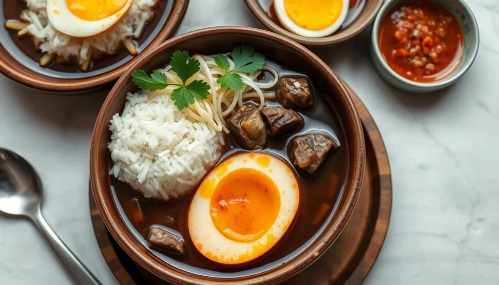 Traditional Surabaya dish Rawon beef soup with rice