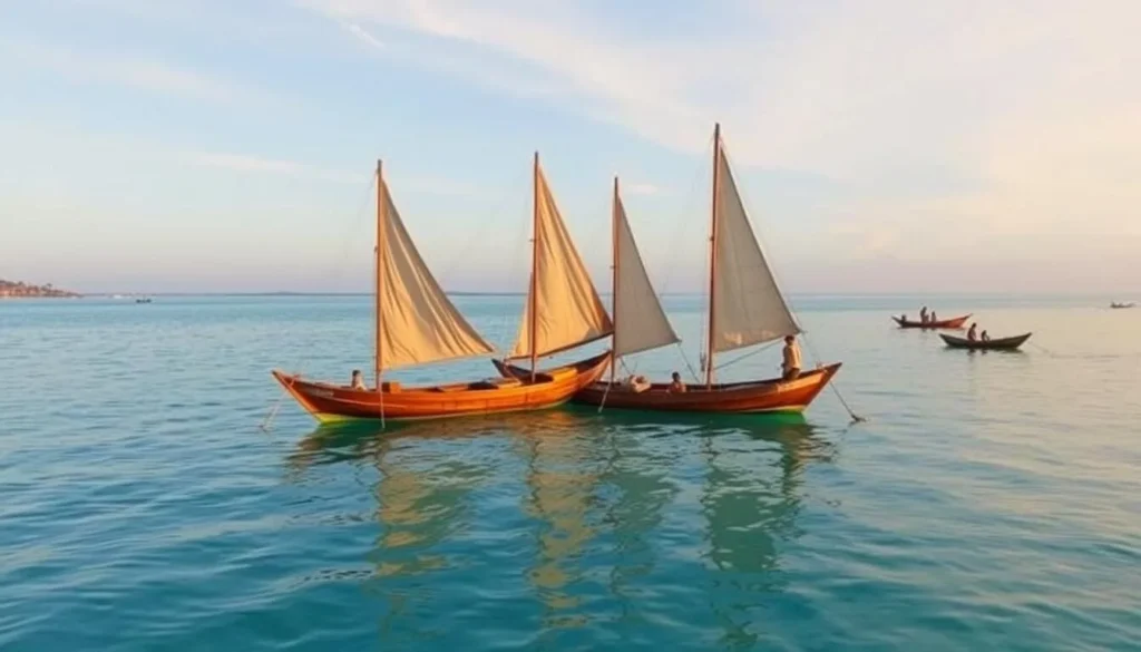Traditional Vezo fishing boats with colorful sails navigating the waters of Nosy Ve-Androka National Park, Madagascar