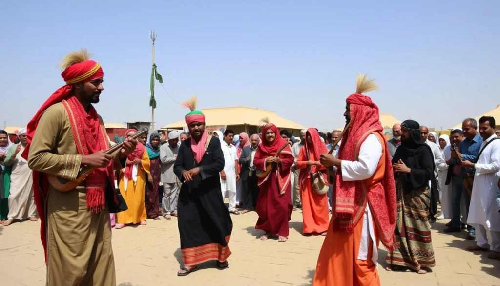 Traditional Yemeni celebration in Al Hudaydah with dancers in colorful attire