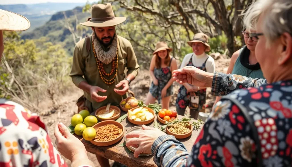 Traditional bush tucker experience with native Australian ingredients and Aboriginal guide Traditional bush tucker experience with native Australian ingredients and Aboriginal guide