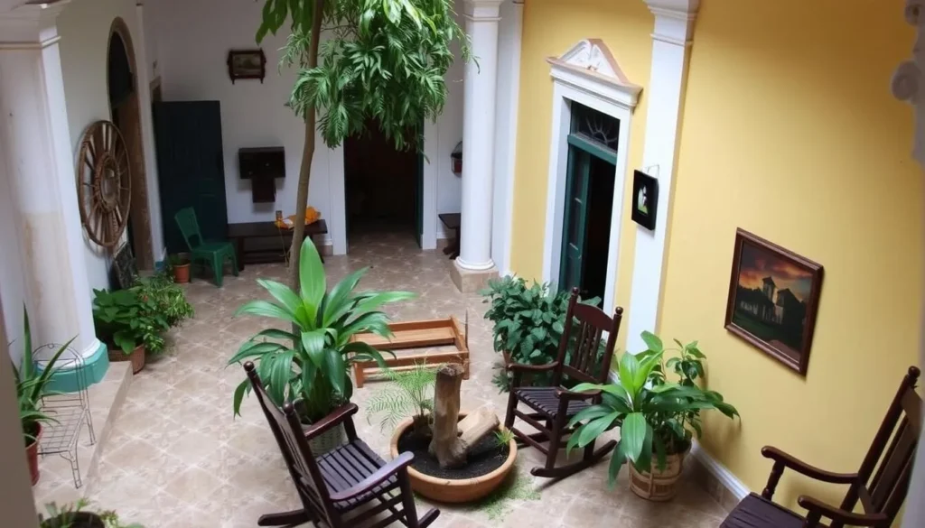 Traditional casa particular in Colon, Cuba with colonial architecture and courtyard