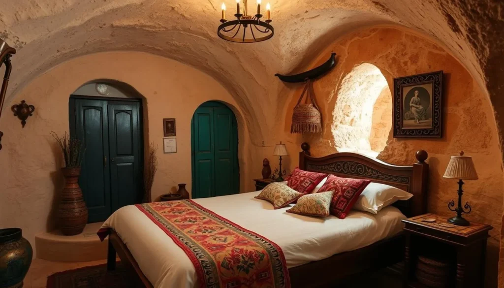 Traditional cave hotel accommodation in Tataouine region with authentic Berber decor