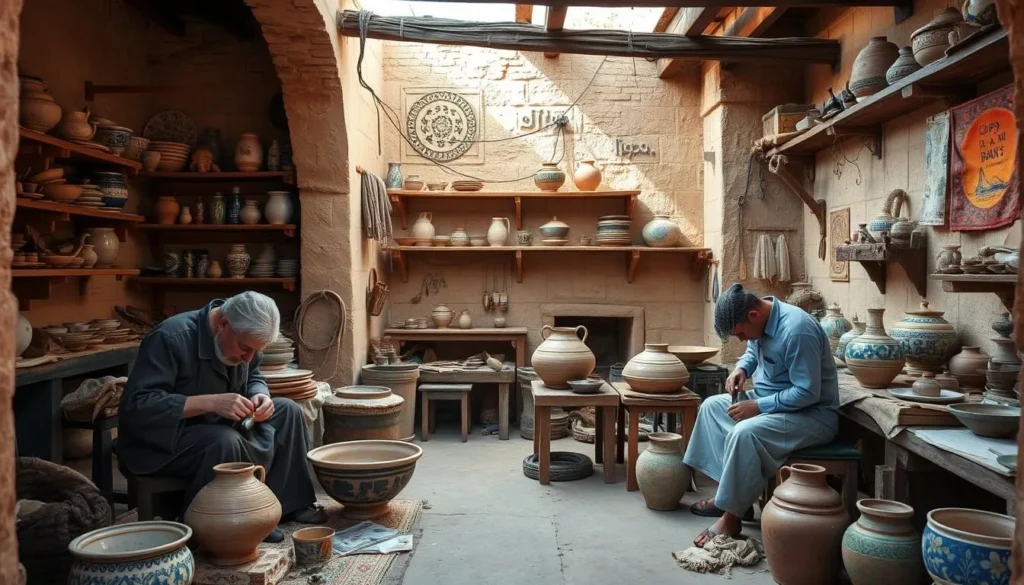 Traditional crafts village between M'diq and Tetouan Morocco showing artisans at work
