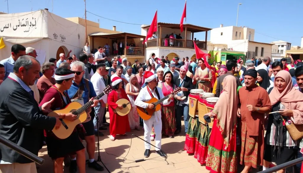 Traditional cultural festival in Medenine, Tunisia with local music, dance, and costumes