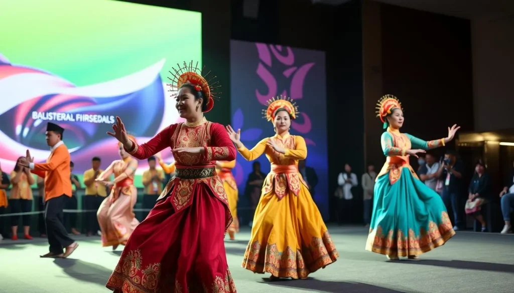 Traditional dance performance at Balikpapan Cultural Festival with colorful costumes