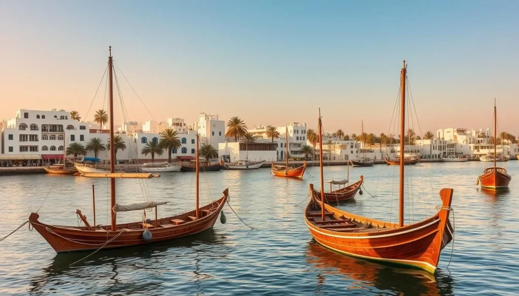 Traditional dhow boats in the harbor of Sur, Oman