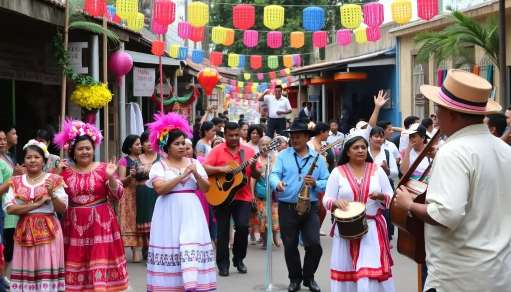 Traditional festival celebration in Catacamas with colorful decorations and local performers Traditional festival celebration in Catacamas with colorful decorations and local performers