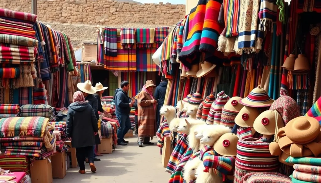 Traditional handicrafts and textiles at a local market in Humahuaca