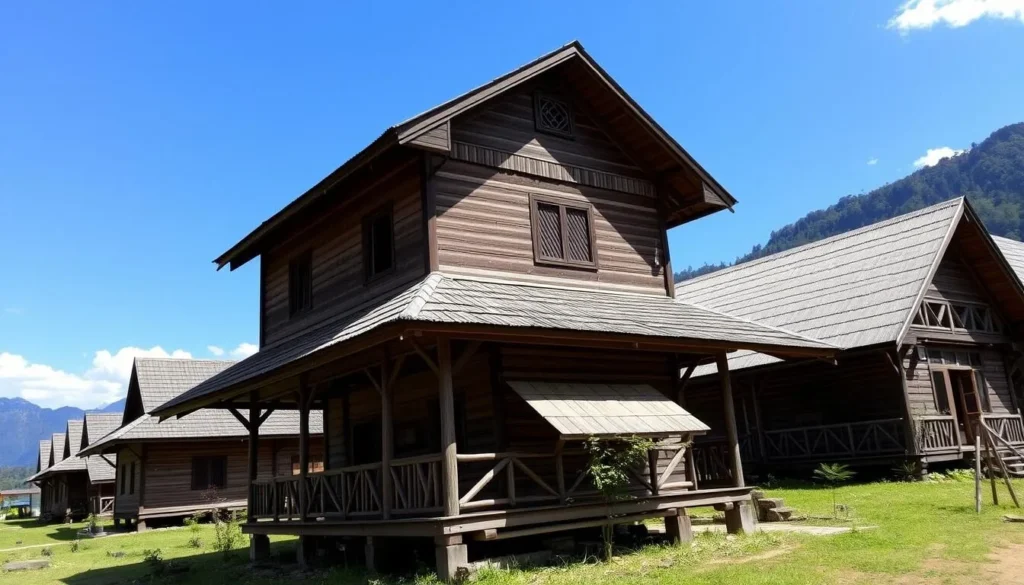 Traditional houses in Lempur Village near Lake Kaco